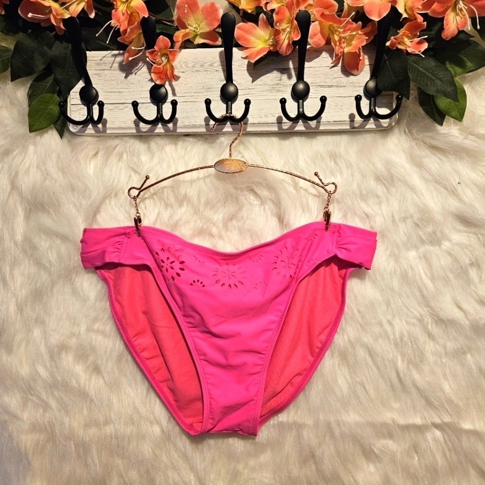 OP Raspberry Ruched Laser Cut Out Bikini Bottoms